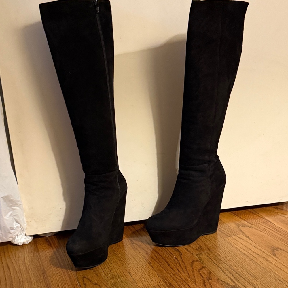 Stuart Weitzman Black Over the Knee Wedge Boots